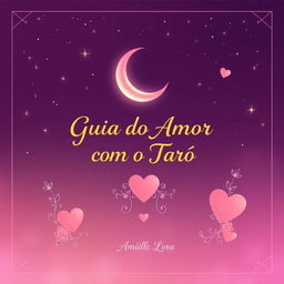 Design a mystical e-book cover for "Guia do Amor com o Tarô" with a romantic theme