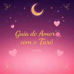 Design a mystical e-book cover for "Guia do Amor com o Tarô" with a romantic theme