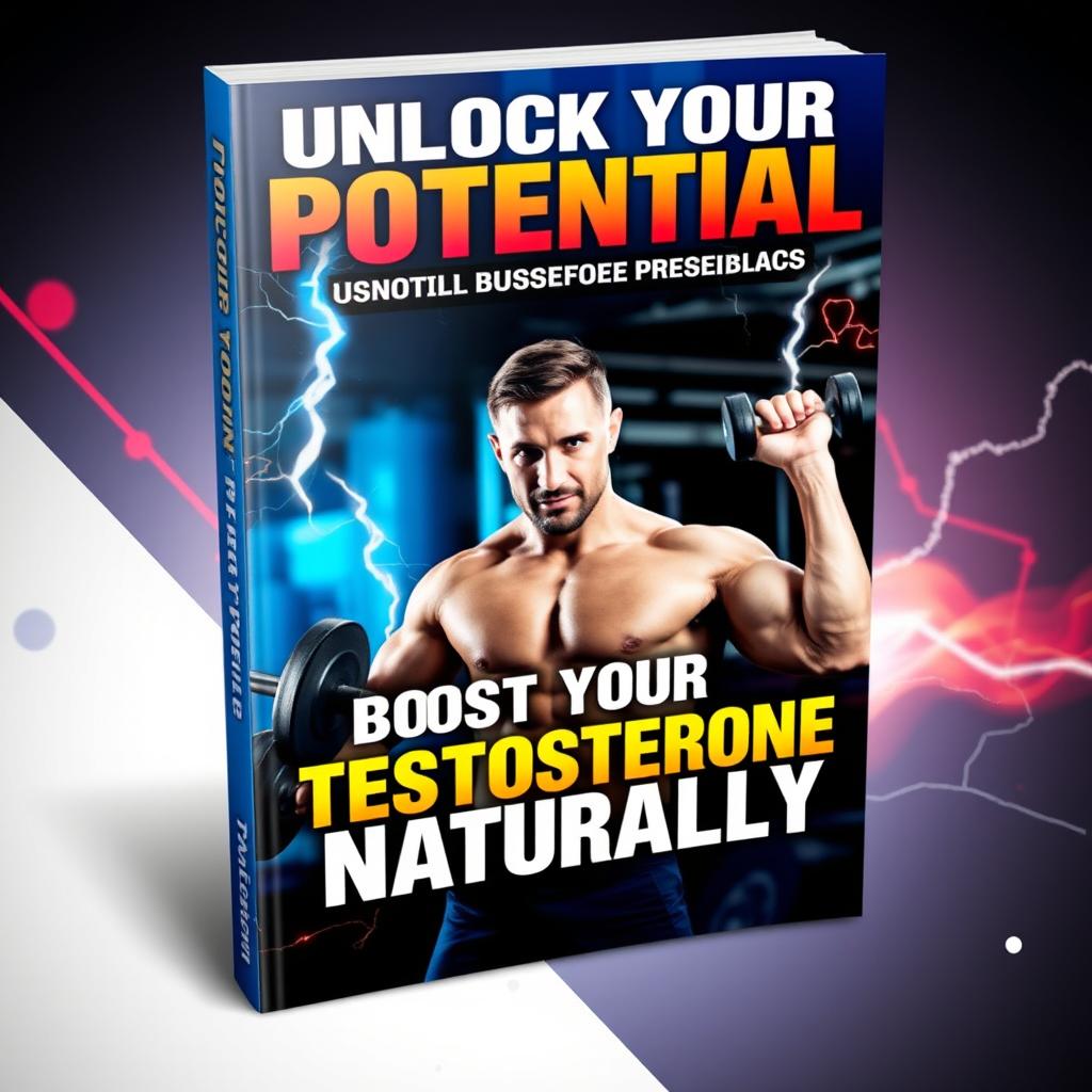 dynamic and captivating book cover featuring a confident and muscular man lifting weights in a gym setting, surrounded by lightning bolts symbolizing energy and power