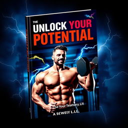 dynamic and captivating book cover featuring a confident and muscular man lifting weights in a gym setting, surrounded by lightning bolts symbolizing energy and power