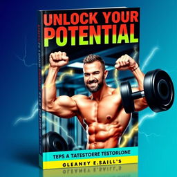 dynamic and captivating book cover featuring a confident and muscular man lifting weights in a gym setting, surrounded by lightning bolts symbolizing energy and power