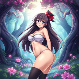 A voluptuous anime girl with a prominent, shapely figure, featuring her well-defined curves