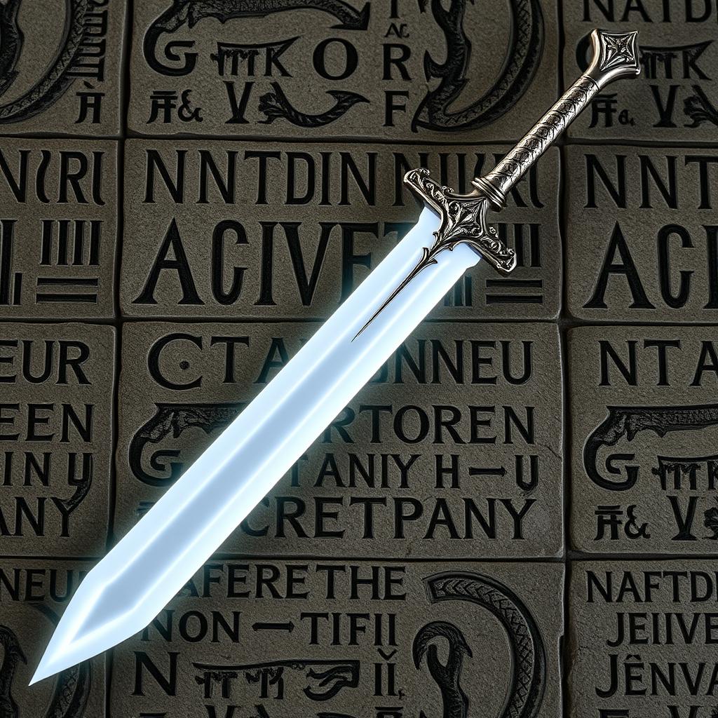 A pristine long sword with a gleaming white blade and an ornate hilt, reflecting light beautifully