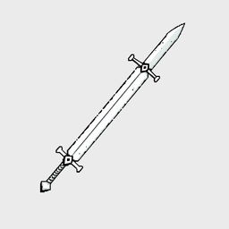 A pixel art sketch of a long white sword, showcasing a chiseled, minimalist design