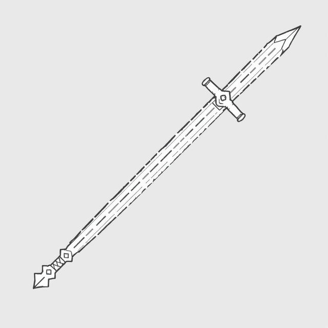 A pixel art sketch of a long white sword, showcasing a chiseled, minimalist design