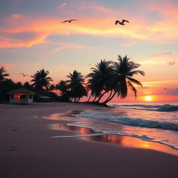 A picturesque beachside landscape at sunset