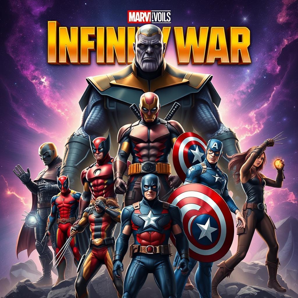 A dynamic and epic cover inspired by the style of an Infinity War movie poster