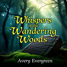 an enchanting book cover with a mystical forest scene in the background