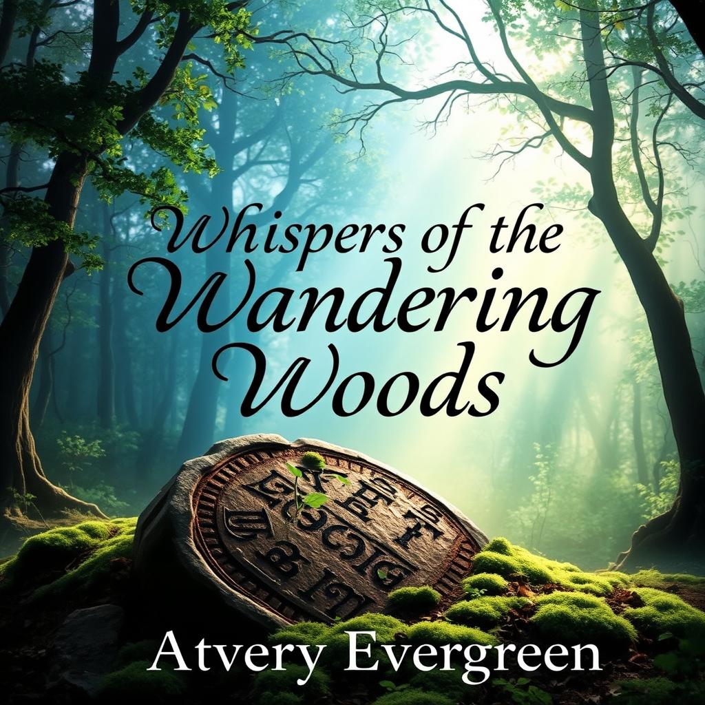 an enchanting book cover with a mystical forest scene in the background