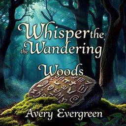 an enchanting book cover with a mystical forest scene in the background