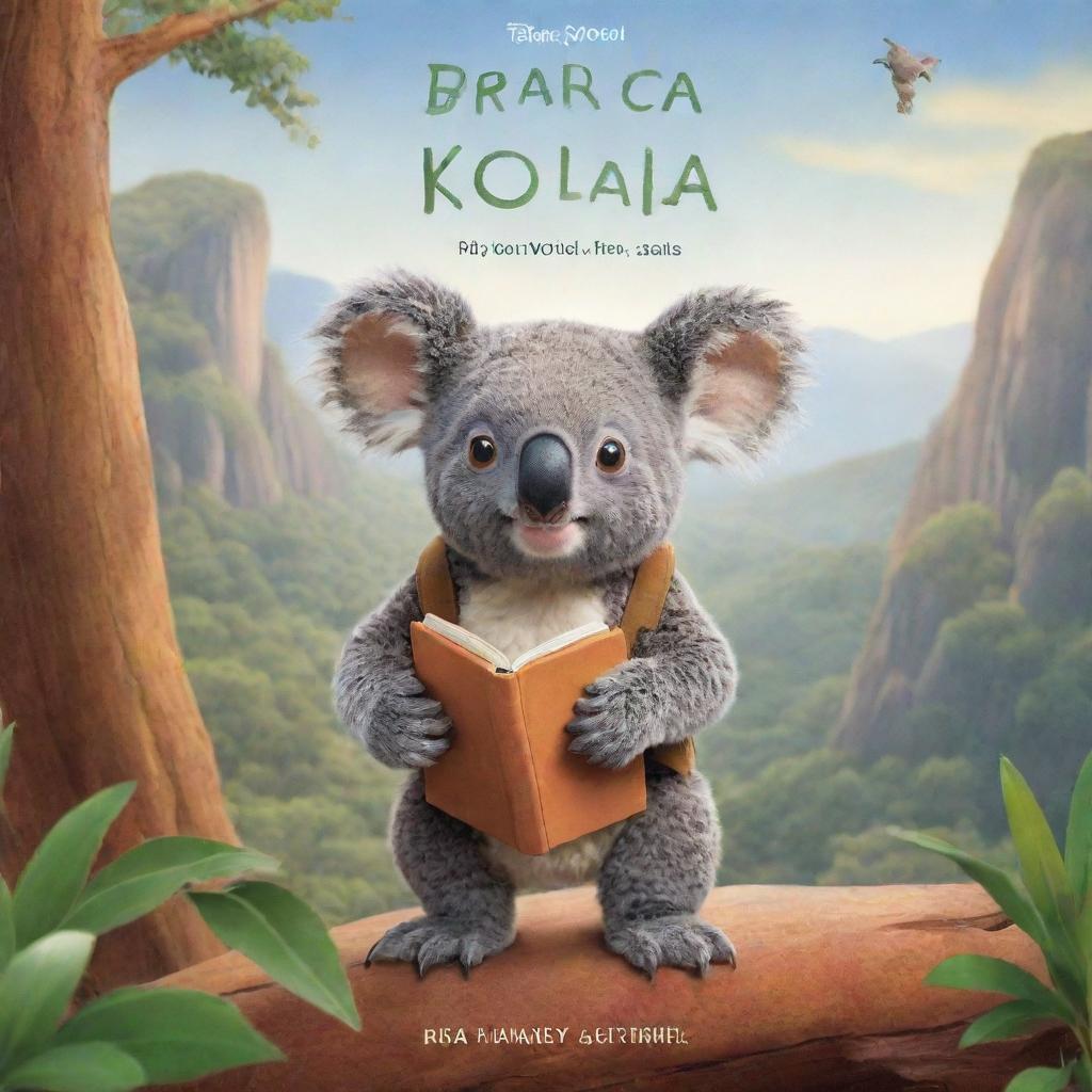 Book cover featuring a brave koala on an adventure, traversing diverse landscapes in search of his friends.