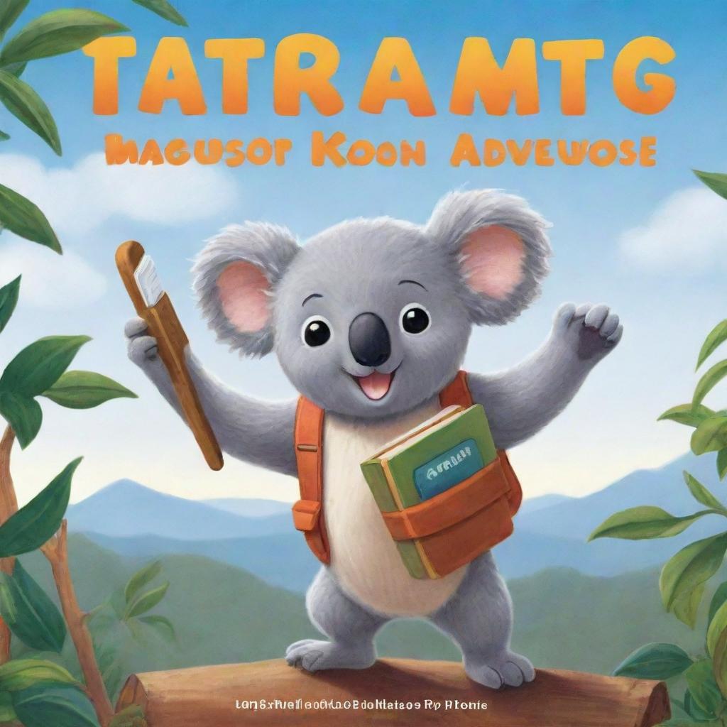 Cartoon-style book cover featuring a lovable koala embarking on a grand adventure to find his friends.