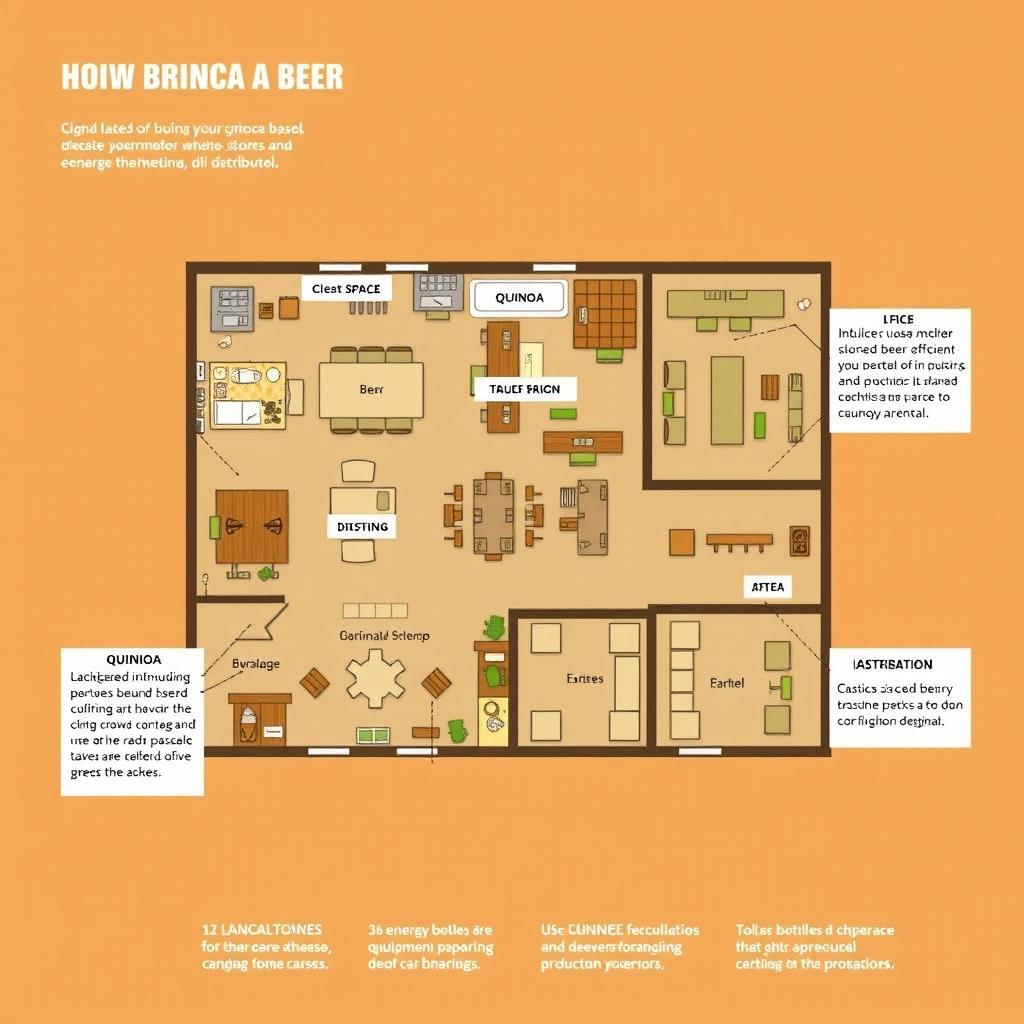 A floor plan of a specific space within a company that produces and distributes quinoa-based craft beer