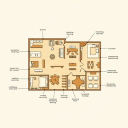 A floor plan of a specific space within a company that produces and distributes quinoa-based craft beer