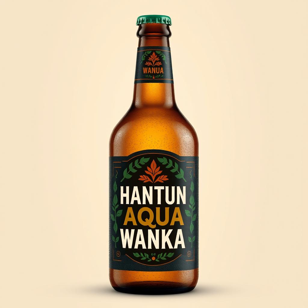 Design a beer bottle with the brand name "HANTUN AQUA WANKA