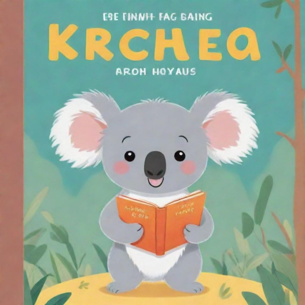 Cartoon-style book cover focusing on a cute koala who's on an adventure to find his friends, designed to appeal to young girls.