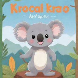 Cartoon-style book cover focusing on a cute koala who's on an adventure to find his friends, designed to appeal to young girls.