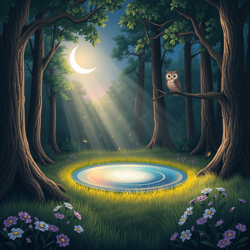 A whimsical scene depicting a serene forest glade during the magic of twilight