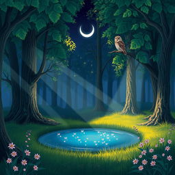 A whimsical scene depicting a serene forest glade during the magic of twilight