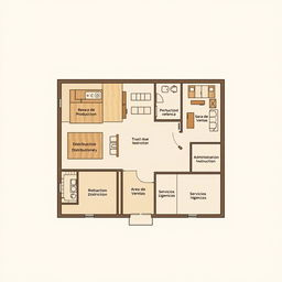 A detailed floor plan for a specific space within a company producing and distributing quinoa-based craft beer, featuring clearly defined areas with labels in Spanish