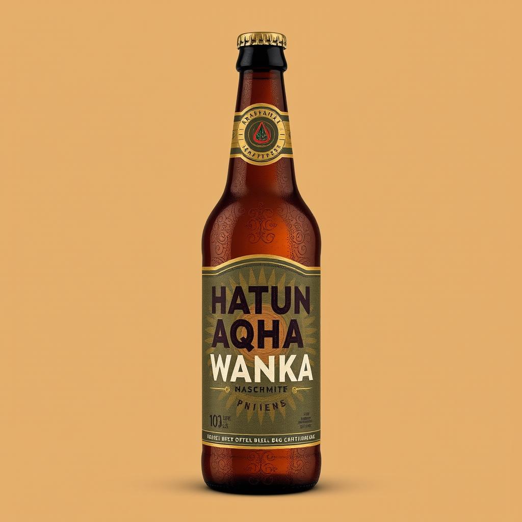 Design a beer bottle with the brand name "Hatun Aqha Wanka