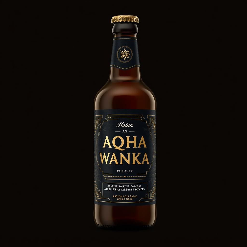 Design a beer bottle with the brand name "Hatun Aqha Wanka" featuring a black label