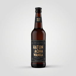 Design a beer bottle with the brand name "Hatun Aqha Wanka" featuring a black label