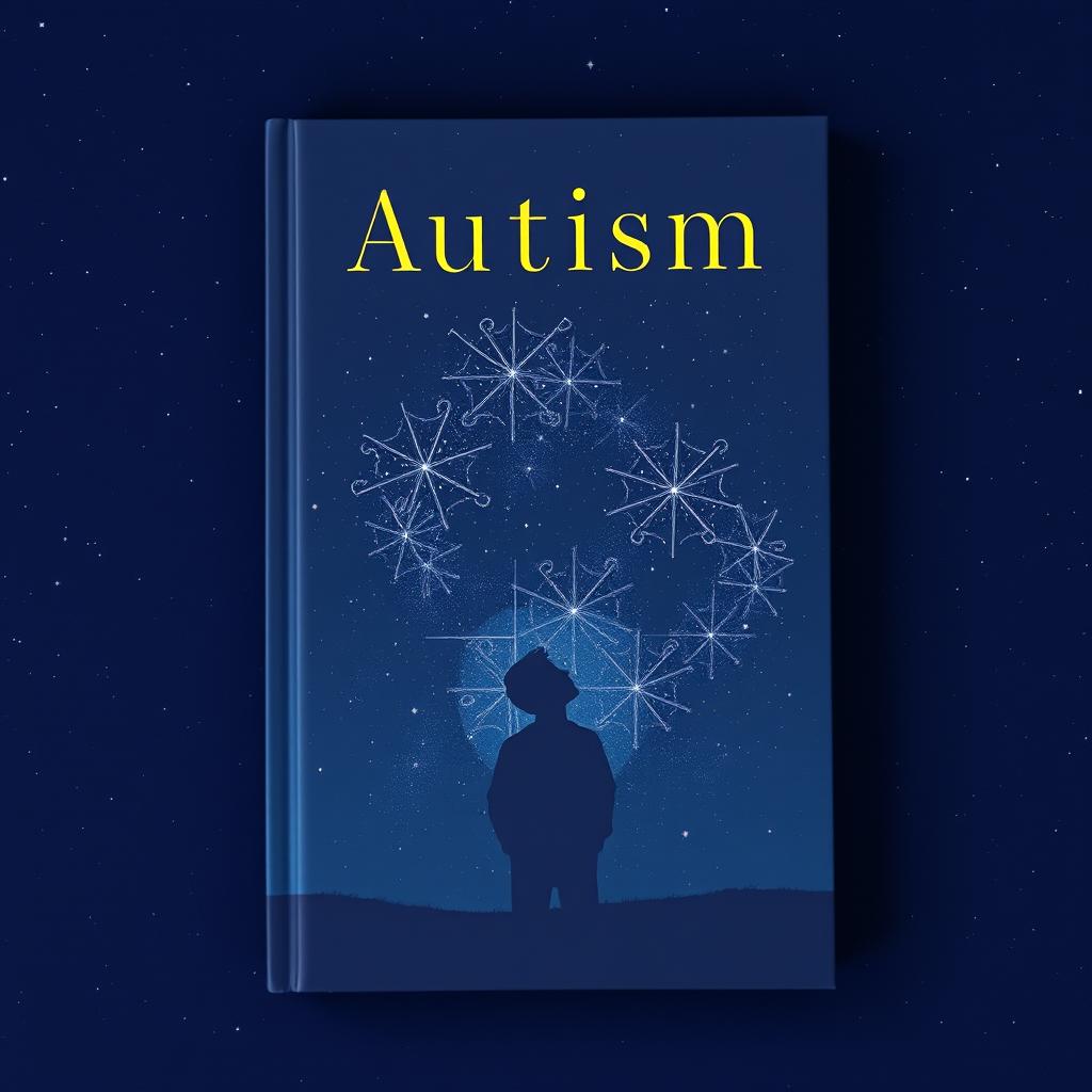 A book cover in a navy blue theme, featuring a starry sky background