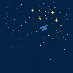 A navy blue-themed illustration featuring a starry sky