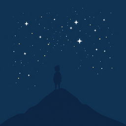 A navy blue-themed illustration depicting a starry sky