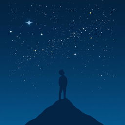 A navy blue-themed illustration depicting a starry sky