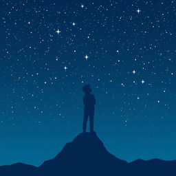 A navy blue-themed illustration depicting a starry sky