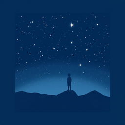 A navy blue-themed illustration depicting a starry sky