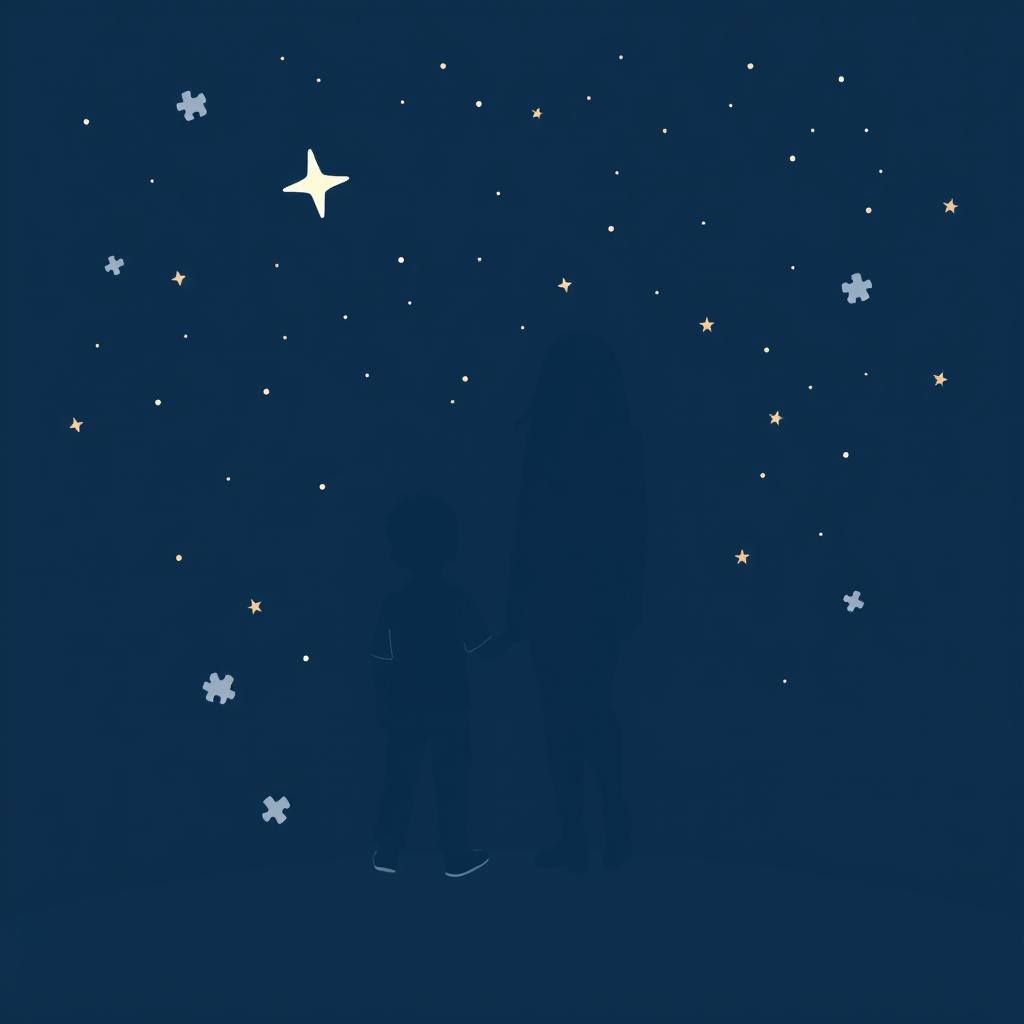 An illustration with a navy blue theme, featuring a starry sky