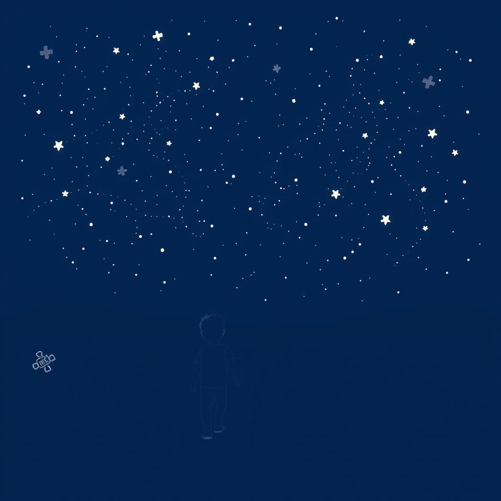 A navy blue-themed illustration featuring a starry sky, symbolizing autism