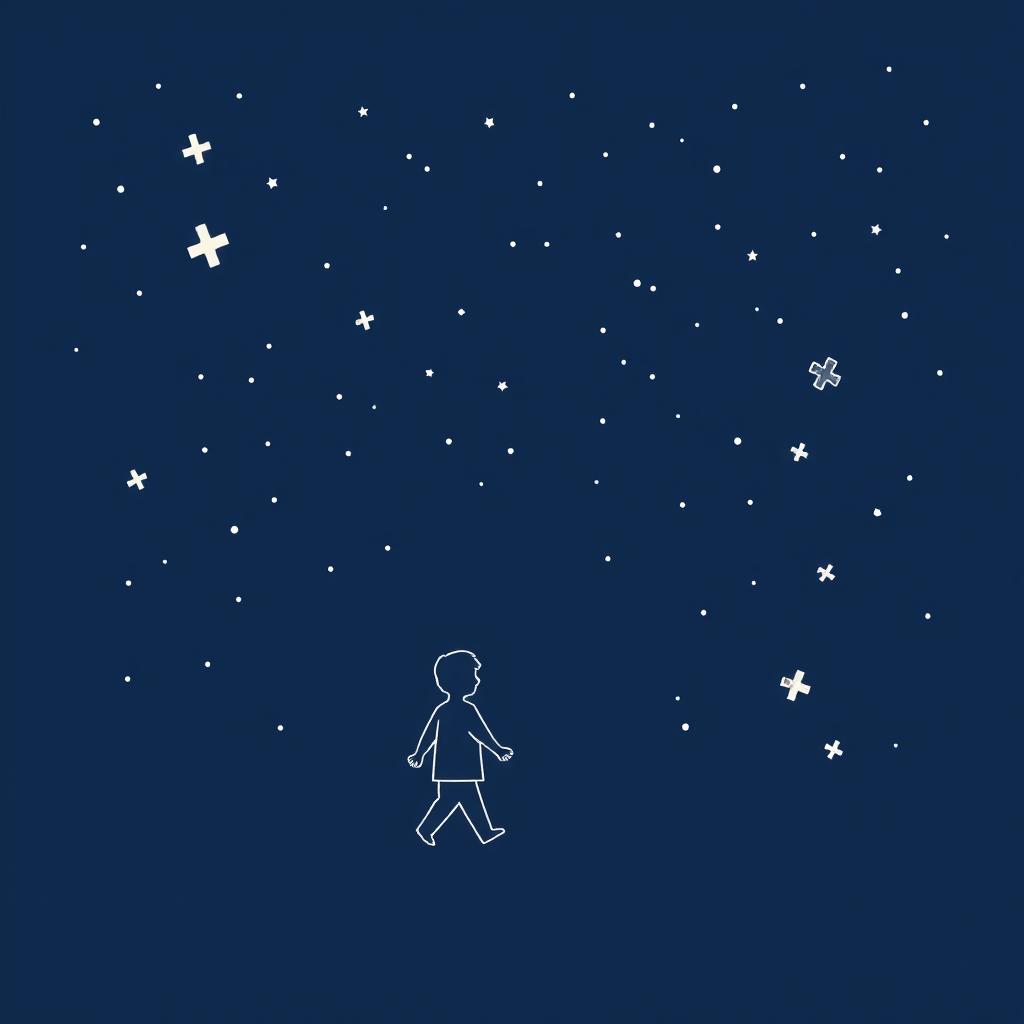 A navy blue-themed illustration featuring a starry sky, symbolizing autism