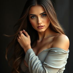 A beautiful sexy woman with alluring features, captivating eyes, and an elegant pose