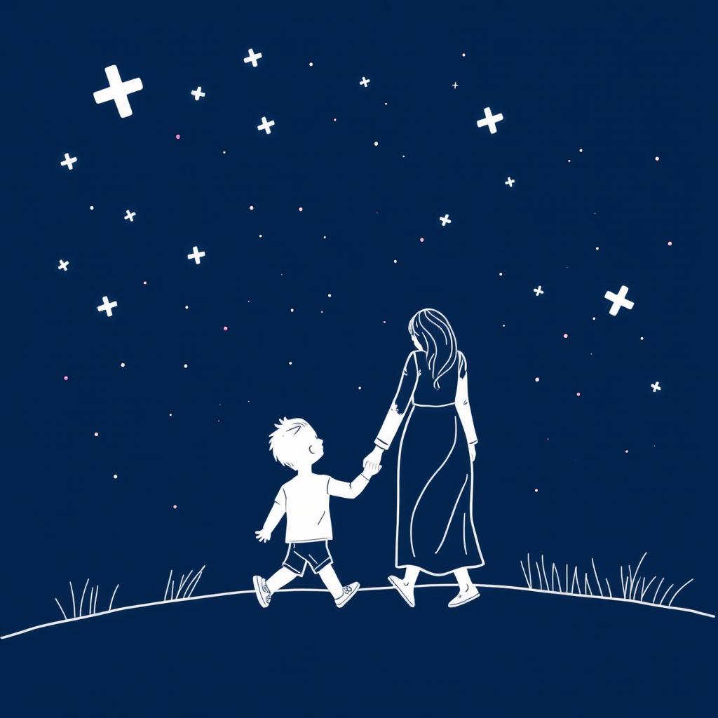 A navy blue-themed illustration featuring a starry sky, symbolizing autism