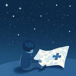 A navy blue-themed illustration showcasing a starry sky, symbolizing autism