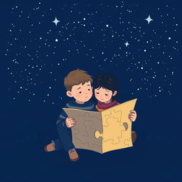 A navy blue-themed illustration showcasing a starry sky, symbolizing autism