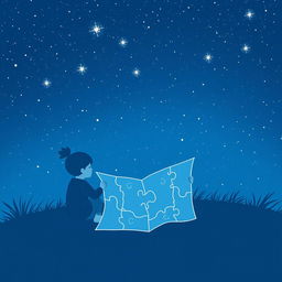 A navy blue-themed illustration showcasing a starry sky, symbolizing autism