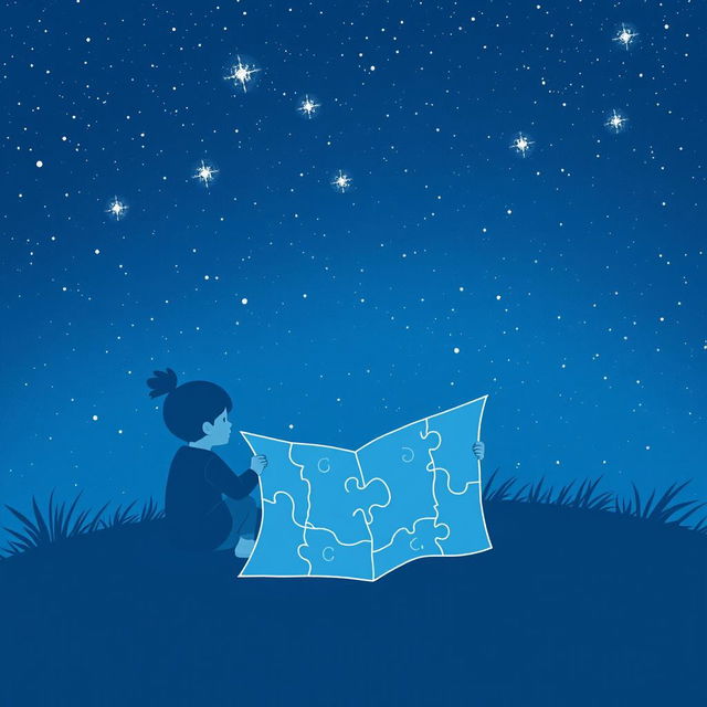 A navy blue-themed illustration showcasing a starry sky, symbolizing autism