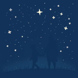 A navy blue-themed illustration featuring a starry sky, symbolizing autism