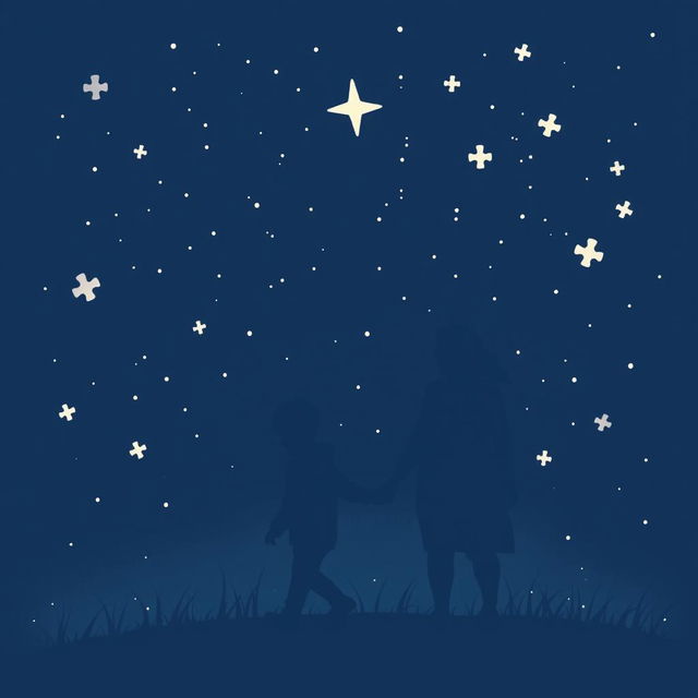 A navy blue-themed illustration featuring a starry sky, symbolizing autism