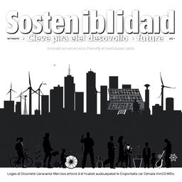 A striking black and white newspaper cover in Spanish focusing on sustainability for development