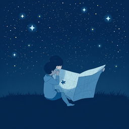 A navy blue-themed illustration featuring a starry sky, symbolizing autism