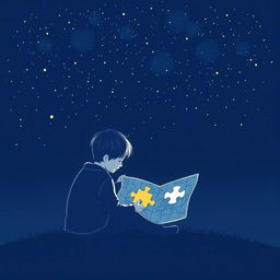 A navy blue-themed illustration featuring a starry sky, symbolizing autism