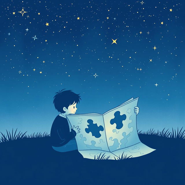 A navy blue-themed illustration featuring a starry sky, symbolizing autism