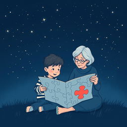 A navy blue-themed illustration featuring a starry sky, symbolizing autism