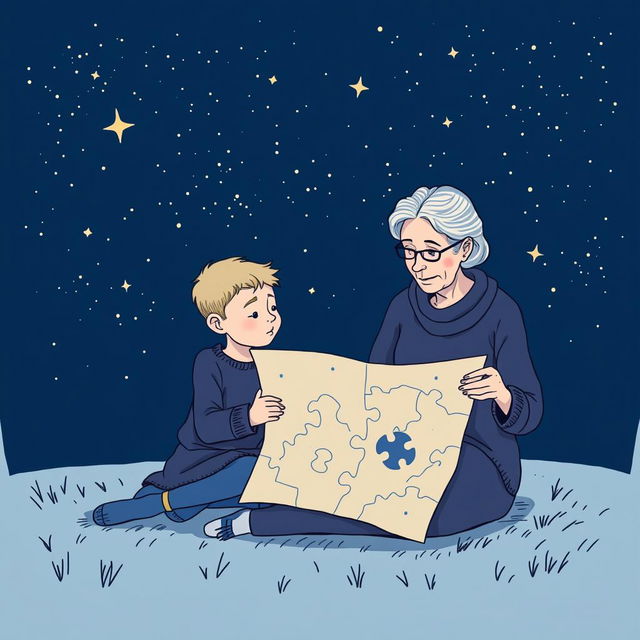 A navy blue-themed illustration featuring a starry sky, symbolizing autism